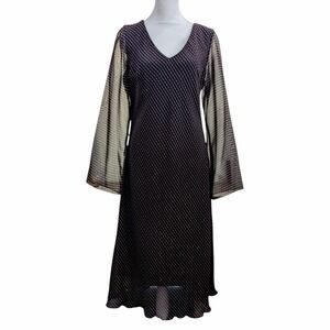 Vtg Jonathan Martin Y2K Midi Dress Sz 10 Black Sheer Overlay Polka Dots Boho